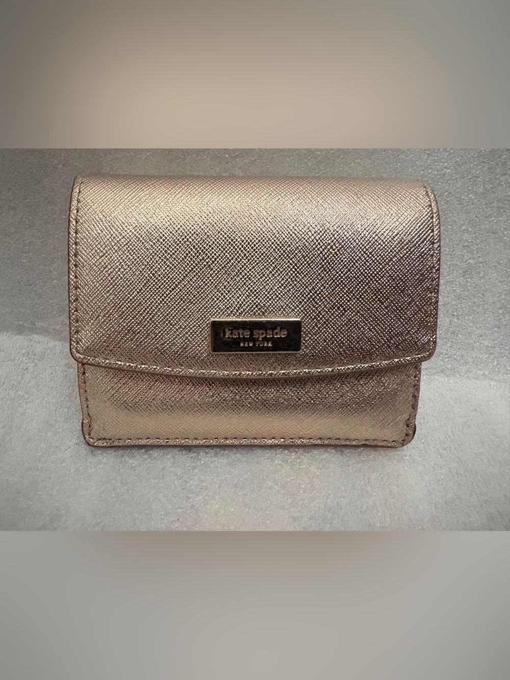 Kate Spade Rose Gold Metallic Card Holder Wallet Key Ring Coin Purse ID Case